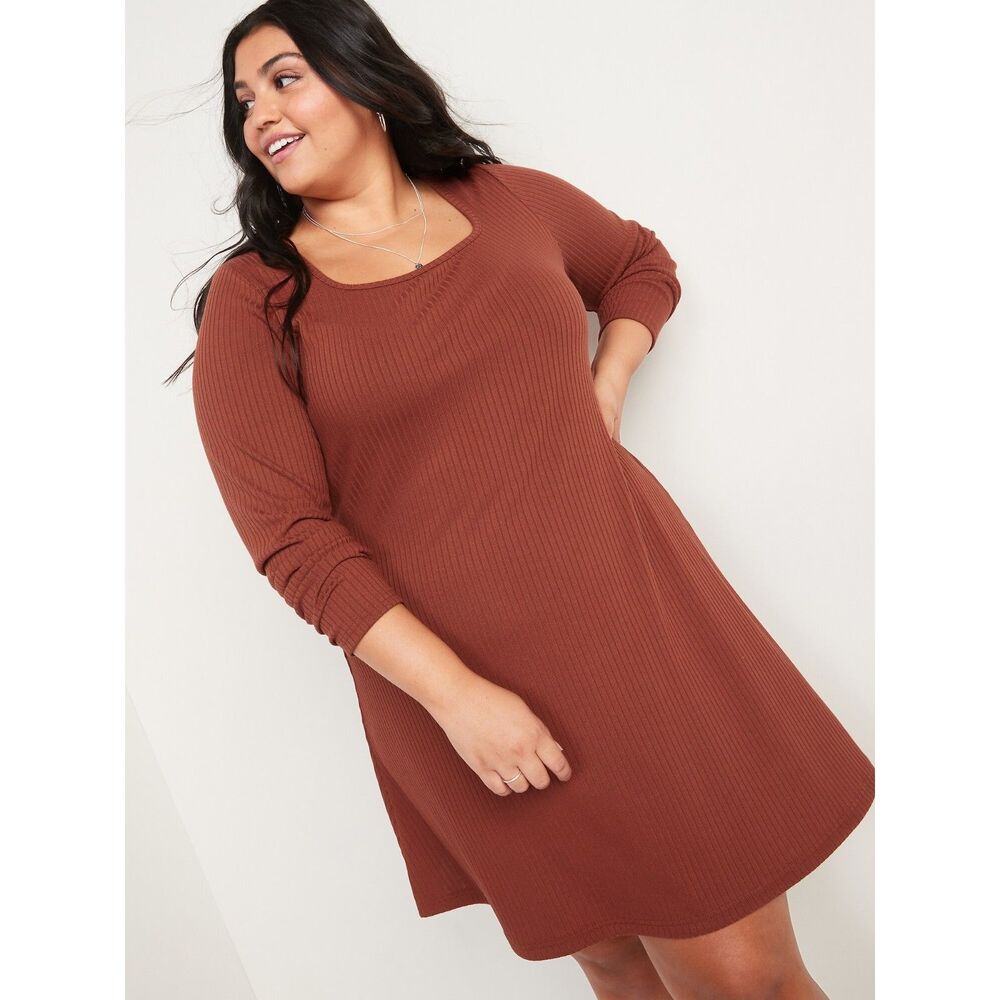 OLD NAVY Fit & Flare Rib-Knit Long-Sleeve Copper Mini Dress, Size XXL